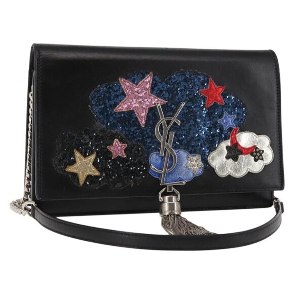 SAINT LAURENT Kate Tassel Chain Shoulder Bag Leather Black Silver Auth bs30026 - Picture 1 of 16